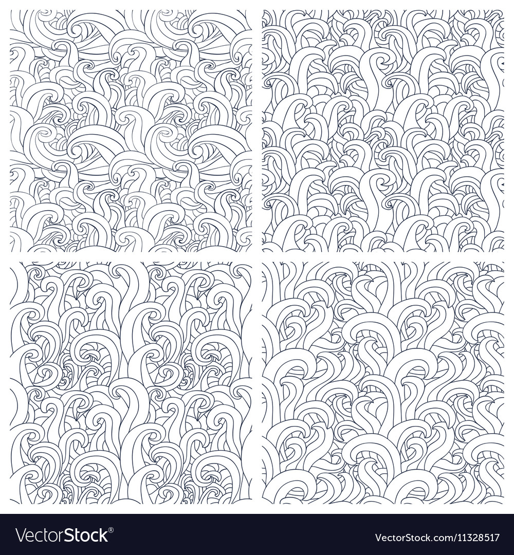 Set of four seamless pattern with abstract doodle