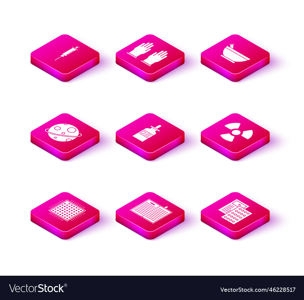 Set processor open science book planet glass vector image Set processor open science book planet glass