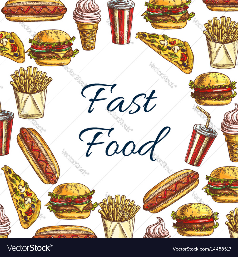 Sketch poster for fast food restaurant Royalty Free Vector