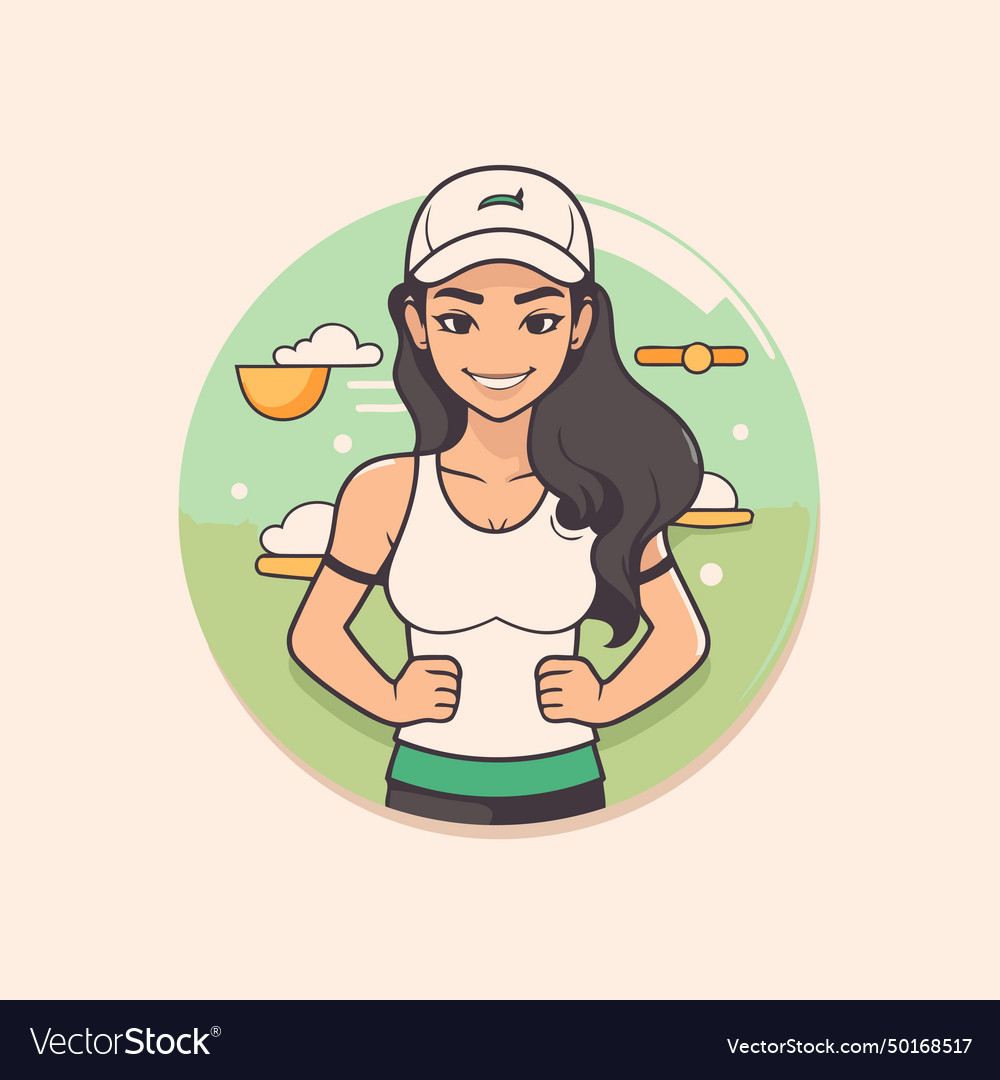 Sporty woman running in the park cartoon style