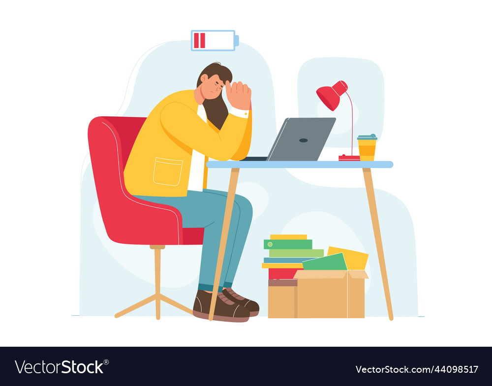 Stress und Arbeit Burnout von müde Mitarbeiter vector image Stress und Arbeit Burnout von müde Mitarbeiter