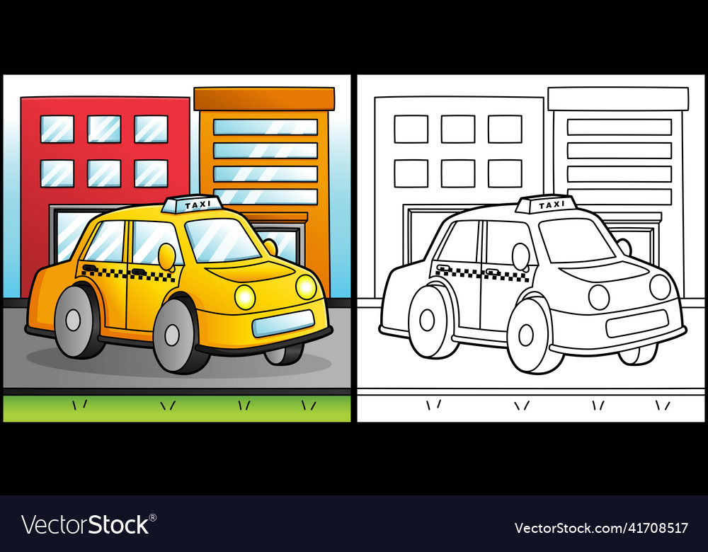 Taxi coloring page vehicle vector image Taxi coloring page vehicle