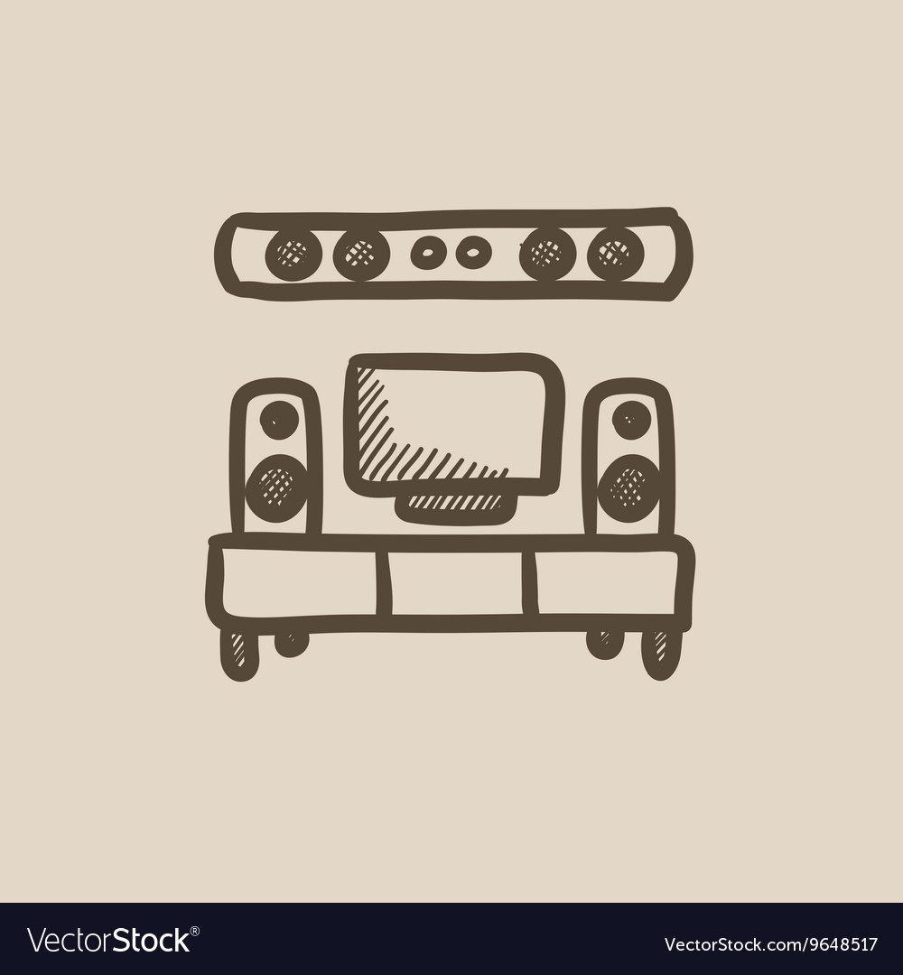 Tv flat screen and home theater sketch icon