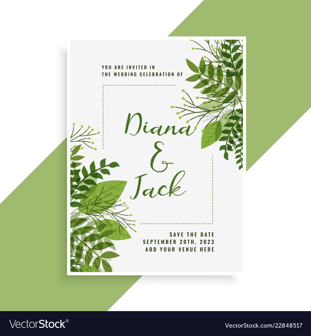 Wedding invitation card design in floral green Vector Image