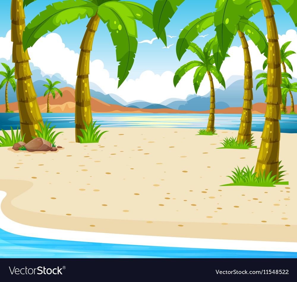 Beach scene with coconut trees Royalty Free Vector Image