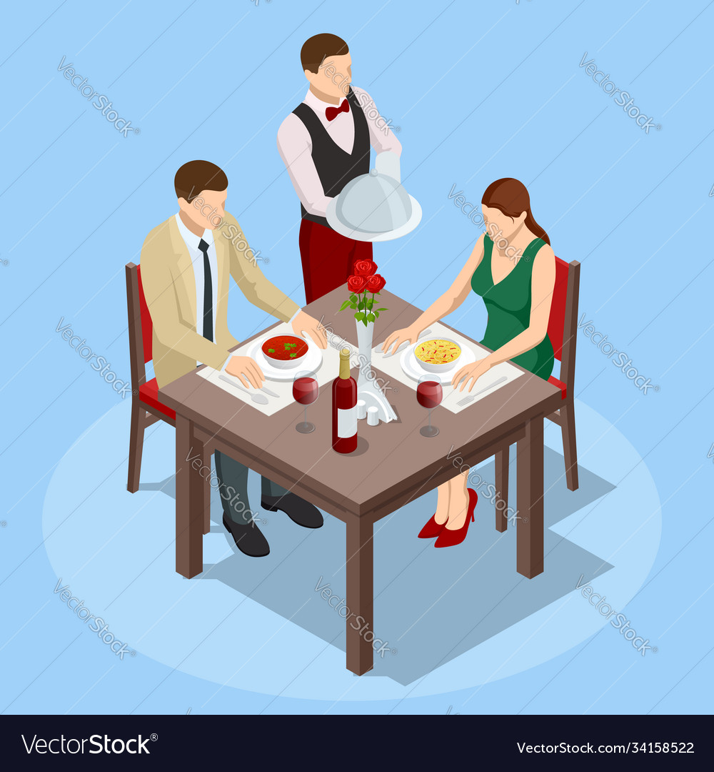 Dinner in restaurant young couple having Vector Image