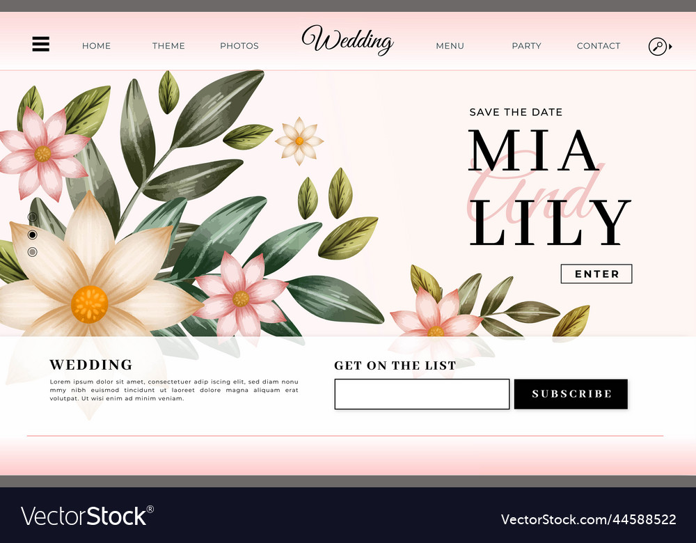 Floral wedding landing page template design Vector Image