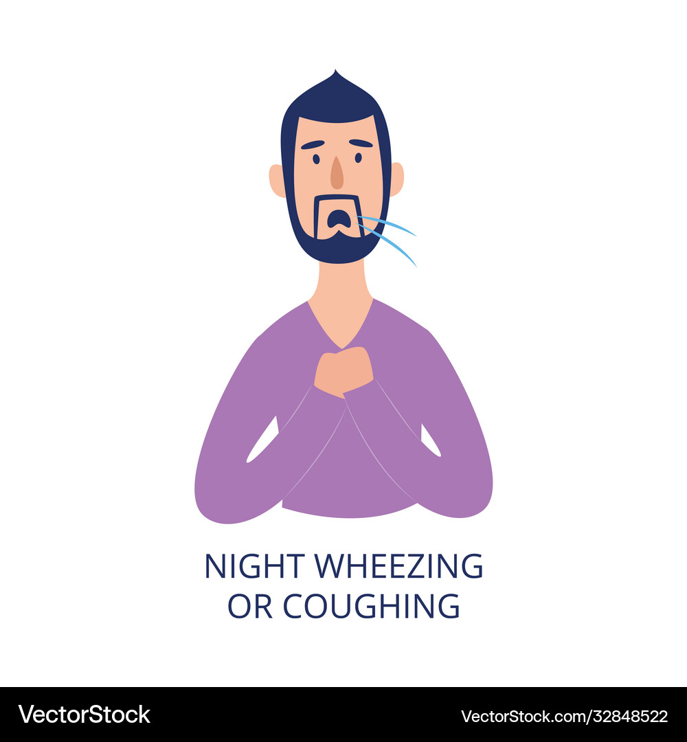 Man holding his chest coughing and wheezing Vector Image