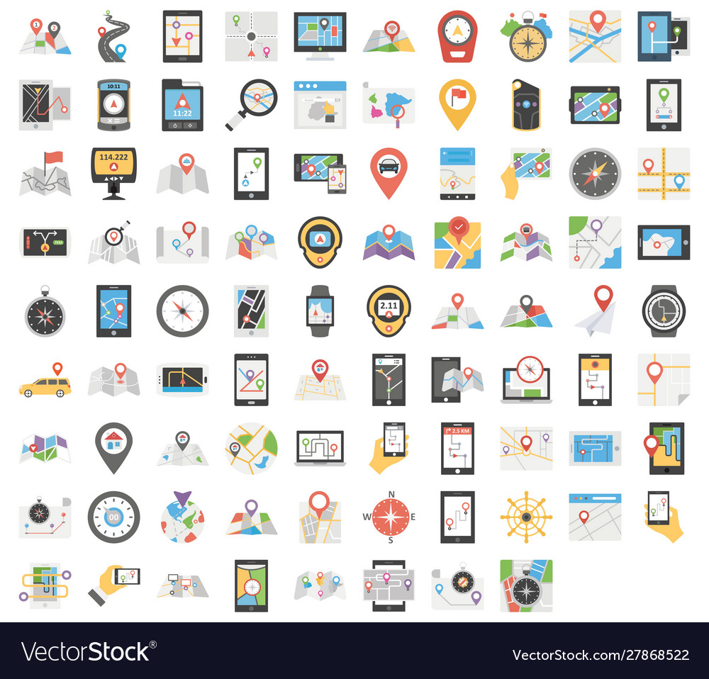 Map and navigation isolated icons set ever