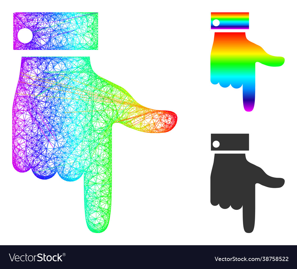 Rainbow hatched gradient hand pointer down icon vector image Rainbow hatched gradient hand pointer down icon