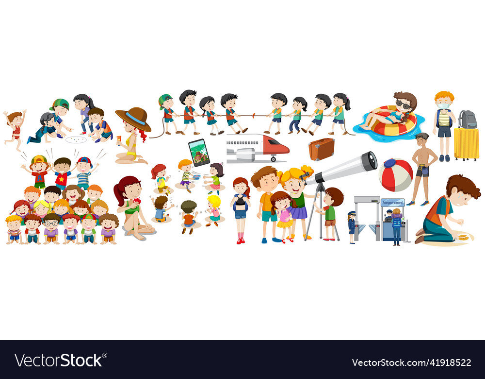 Set of people in different actions vector image Set of people in different actions