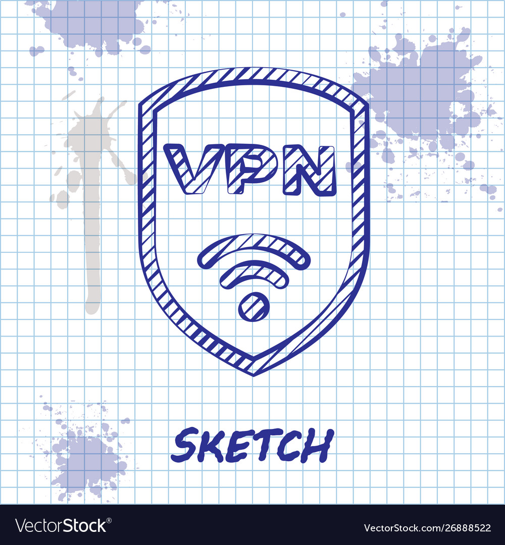 Sketch line shield with vpn and wifi wireless vector image Sketch line shield with vpn and wifi wireless