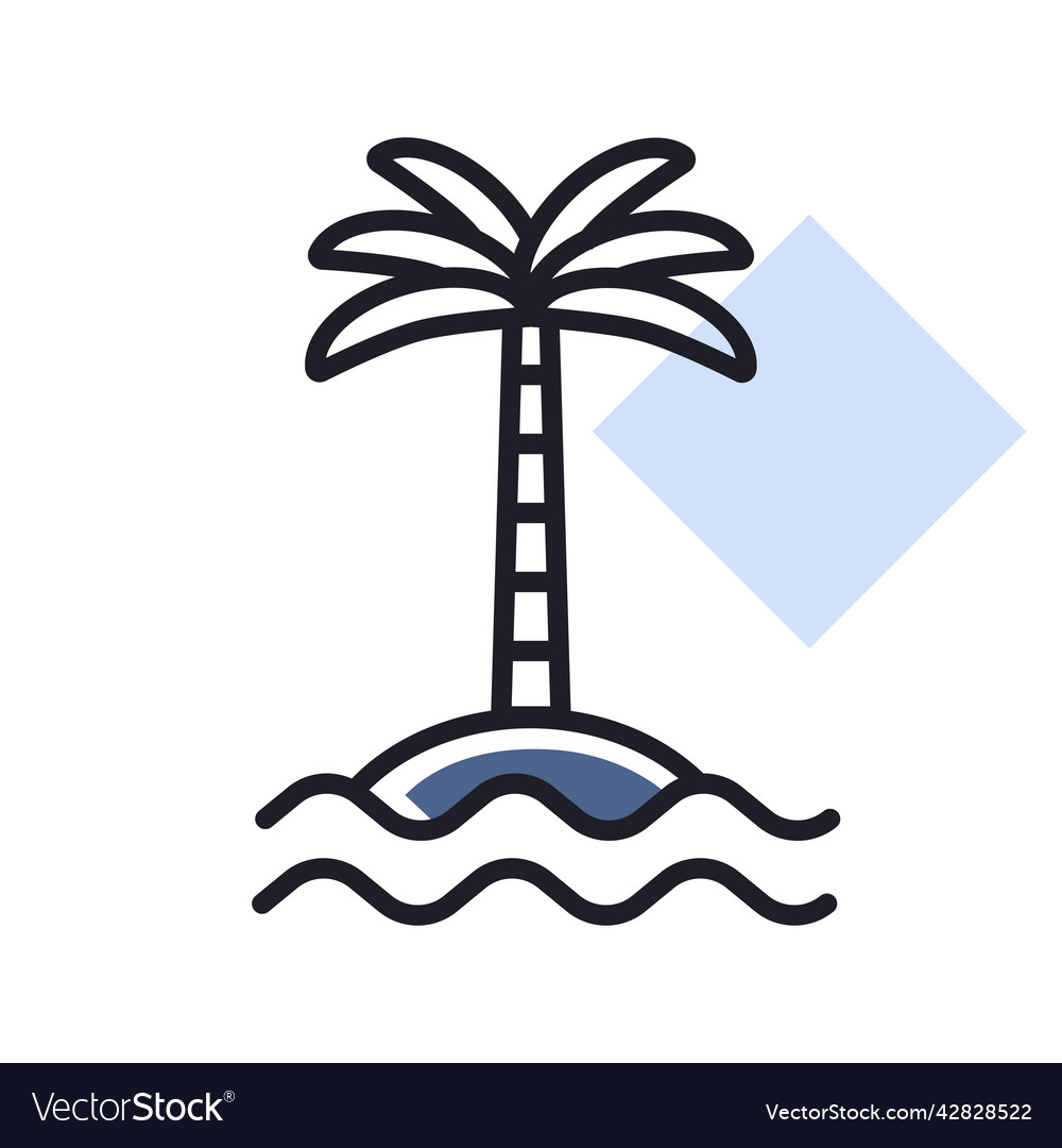 Tropical palm on island with sea waves icon