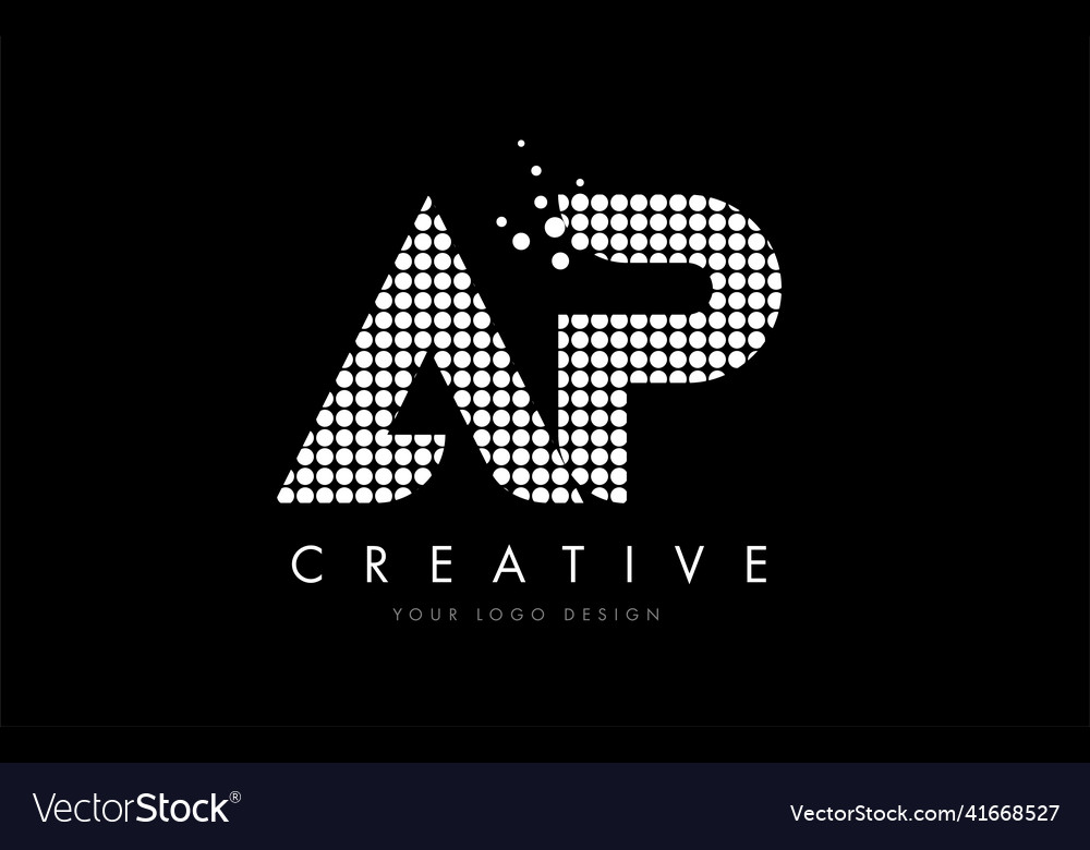 Ap a p letter logo design white magenta dots