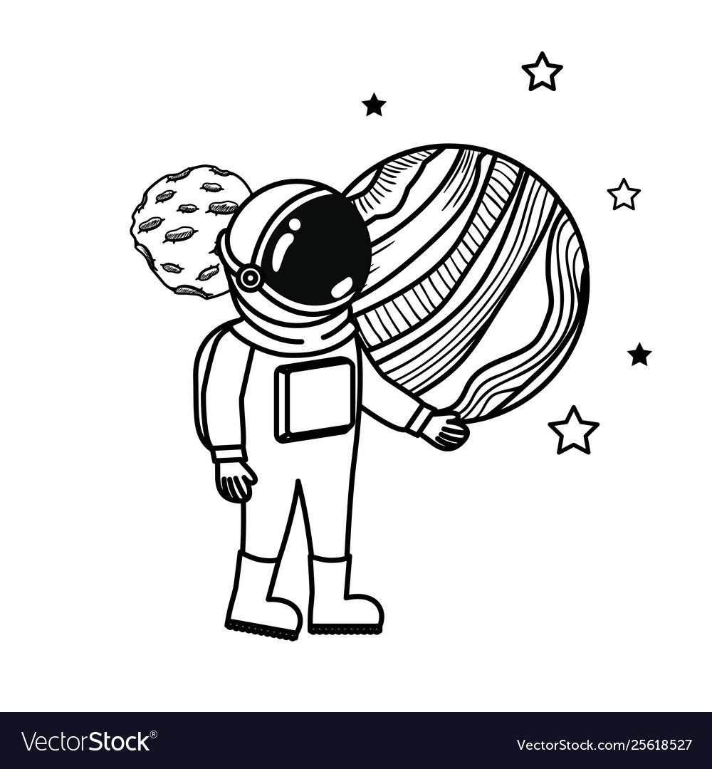Astronaut with spacesuit and planet in white vector image Astronaut with spacesuit and planet in white