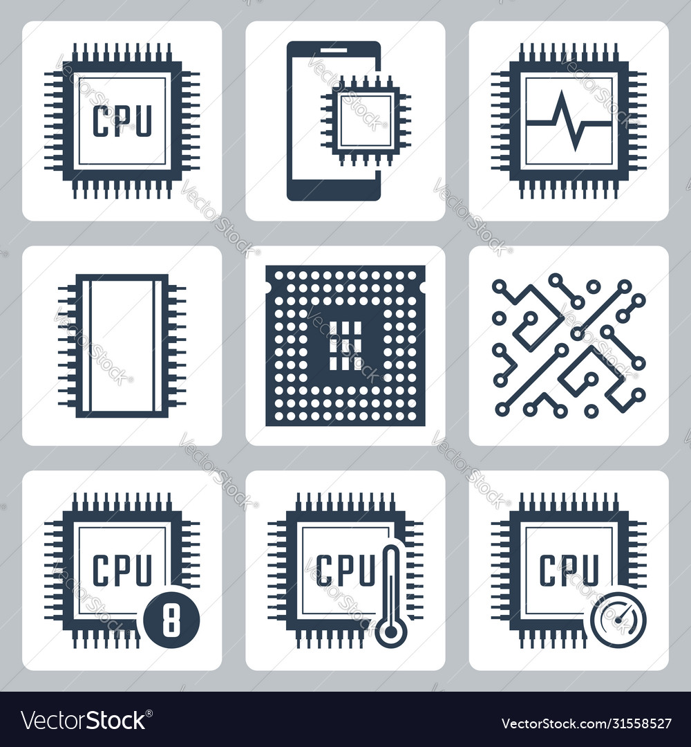 Cpu and electronic chip icon set Royalty Free Vector Image