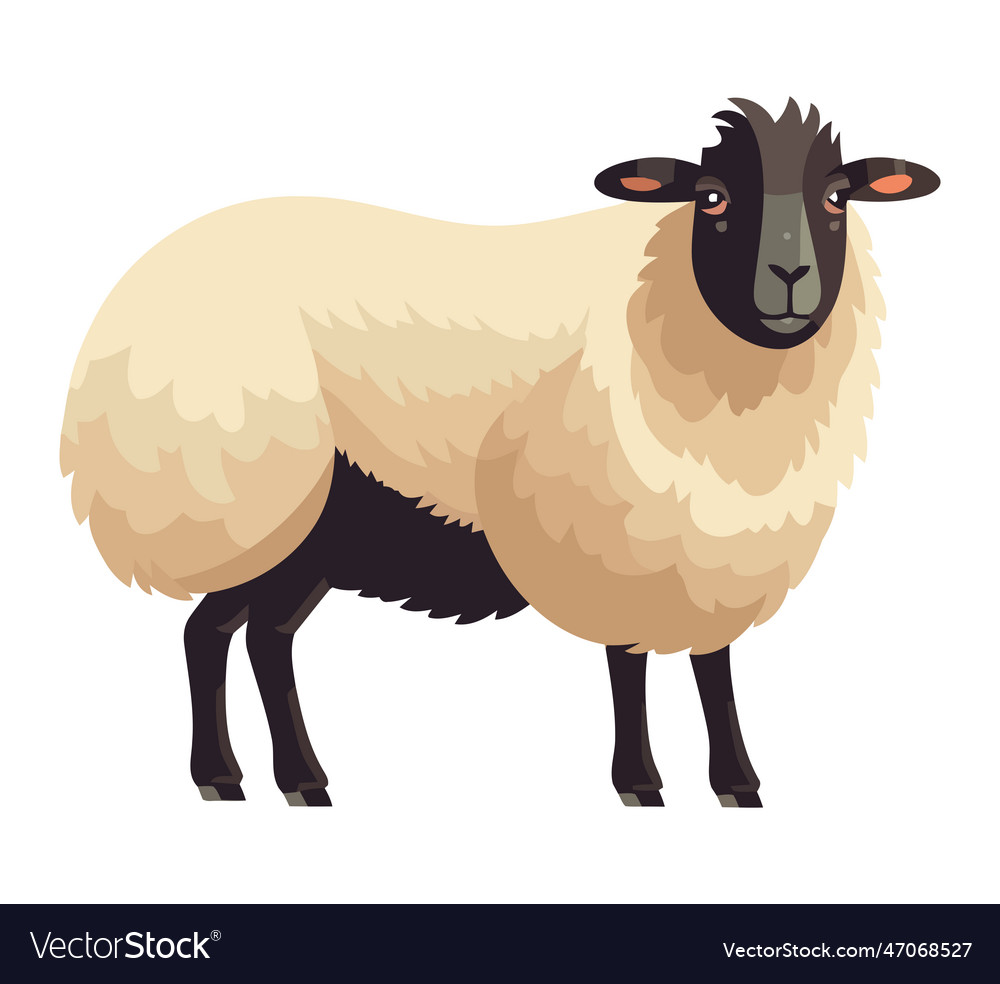 Cute farm animals grazing in rural meadow