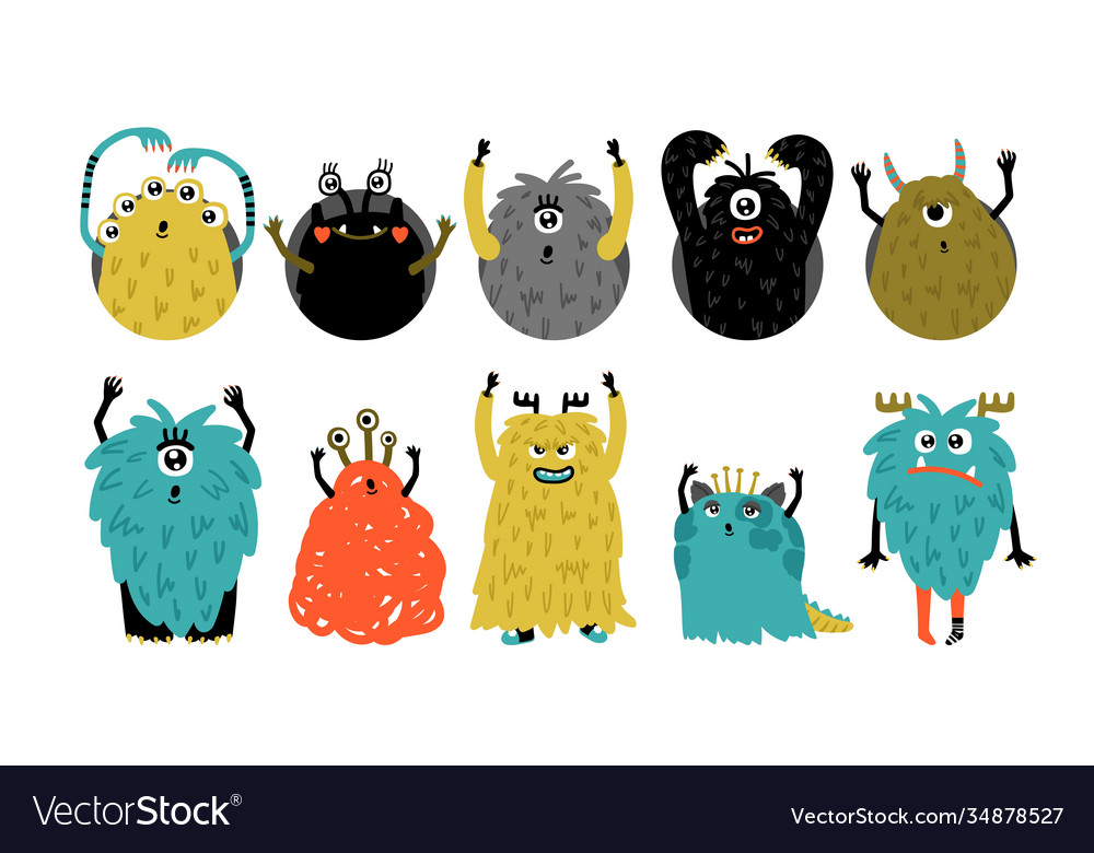 Doodle monsters set vector image Doodle monsters set