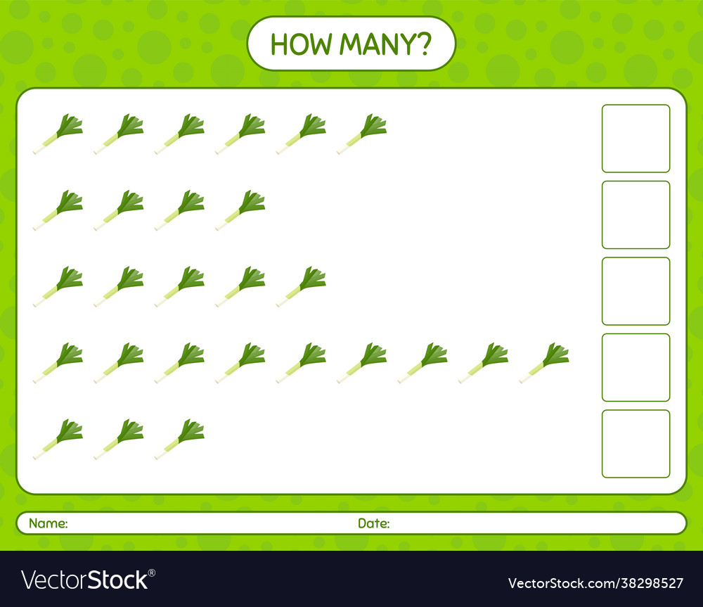 How many counting game with leek worksheet vector image How many counting game with leek worksheet