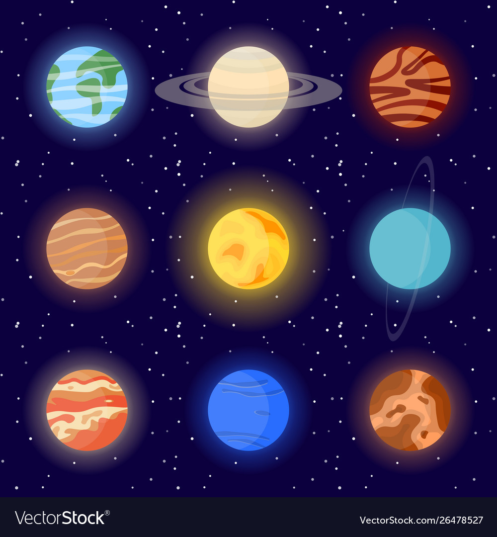 Icons planets solar system and sun Royalty Free Vector Image