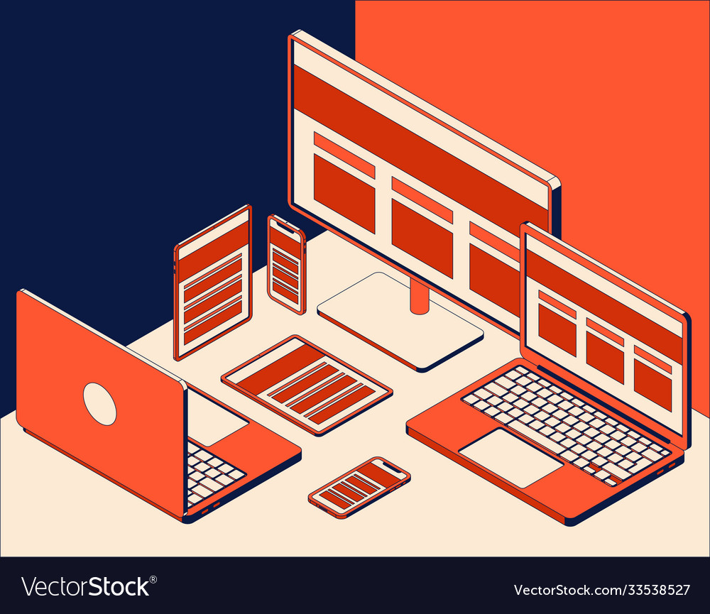 Set isometric computer monitor laptops vector image Set isometric computer monitor laptops