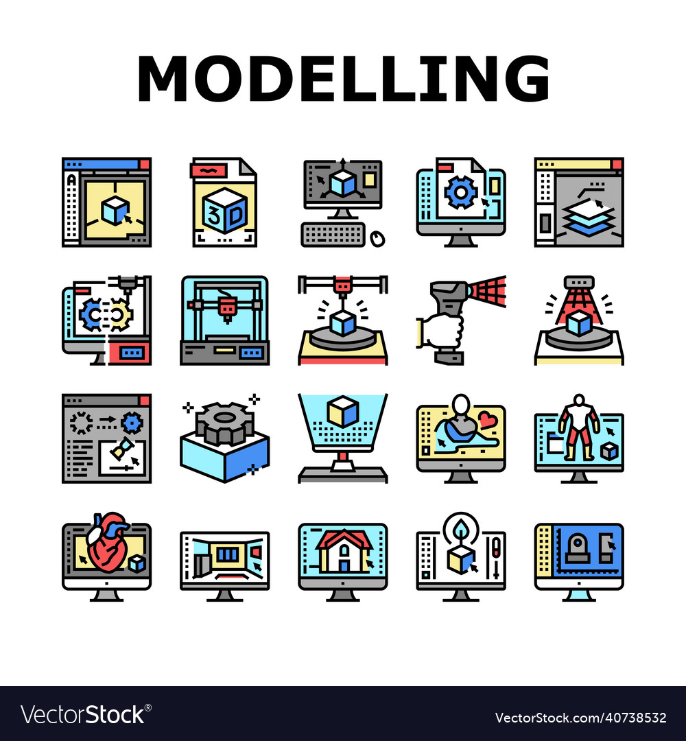 3d modelling software and device icons set vector image 3d modelling software and device icons set