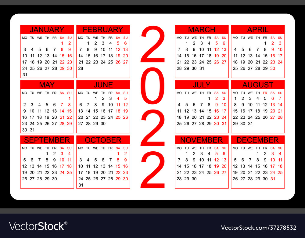 Calendar 2022 yearly week starts on monday