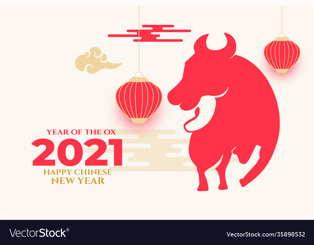 Chinese new year ox 2021 greeting card vector image Chinese new year ox 2021 greeting card