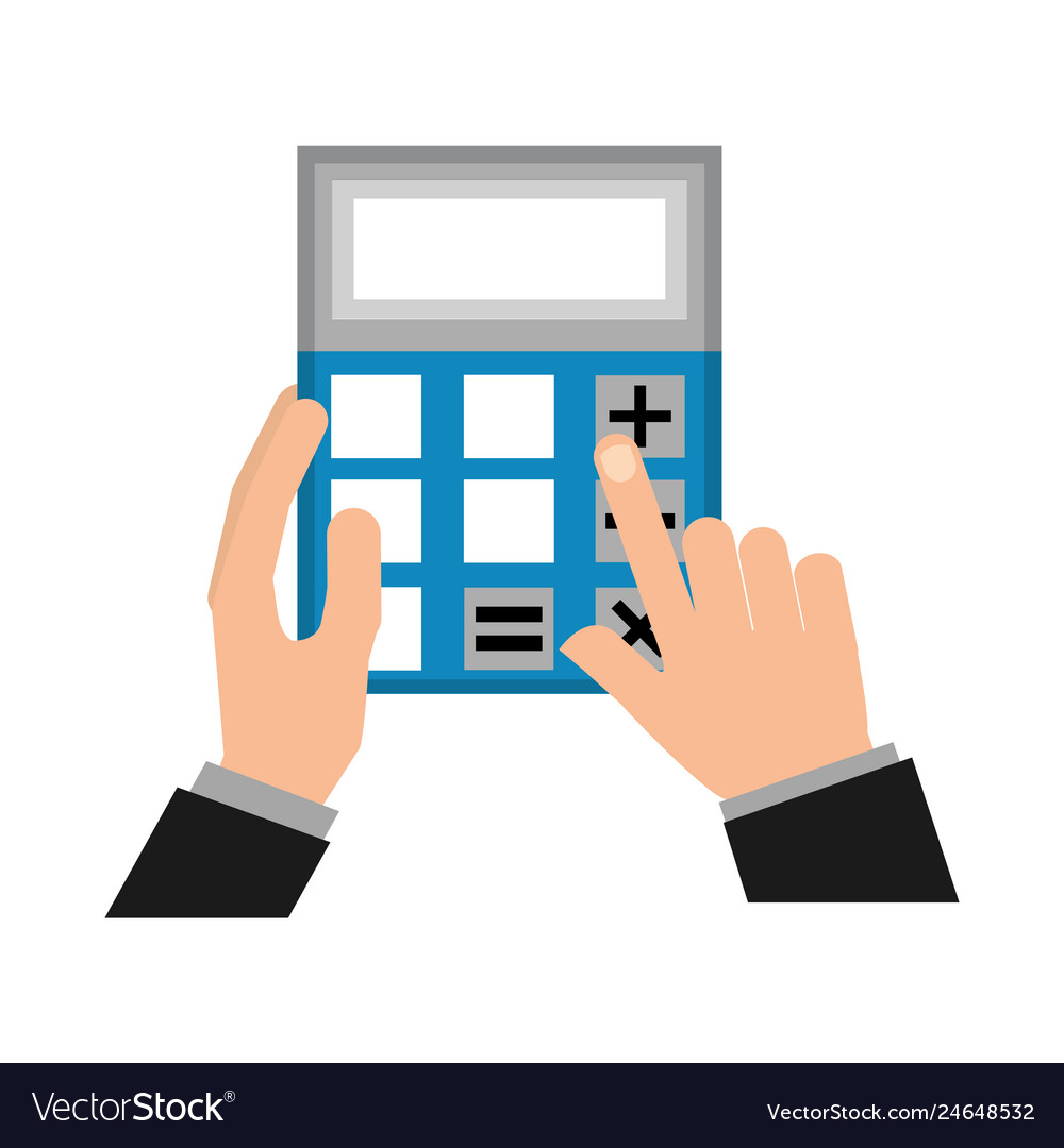 Hands with business calculator device