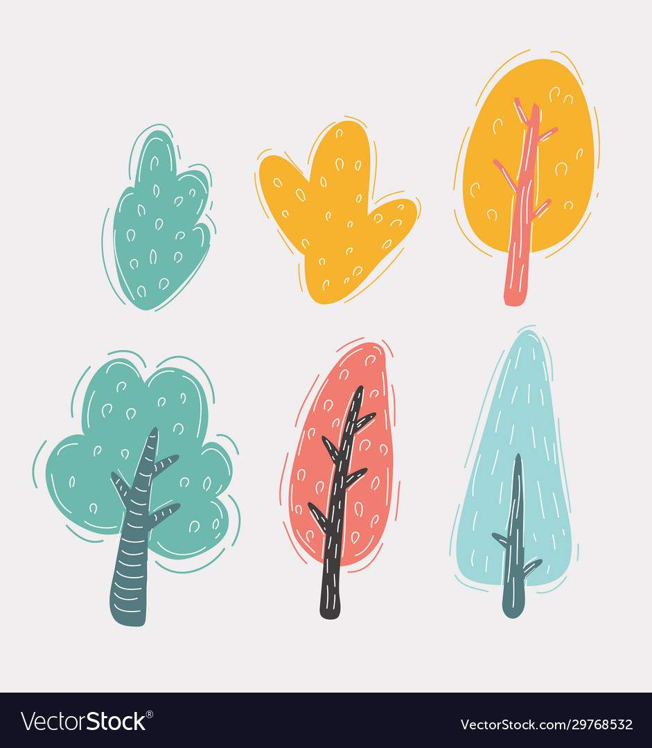 Isolated cartoon trees and bushes pack on white Vector Image
