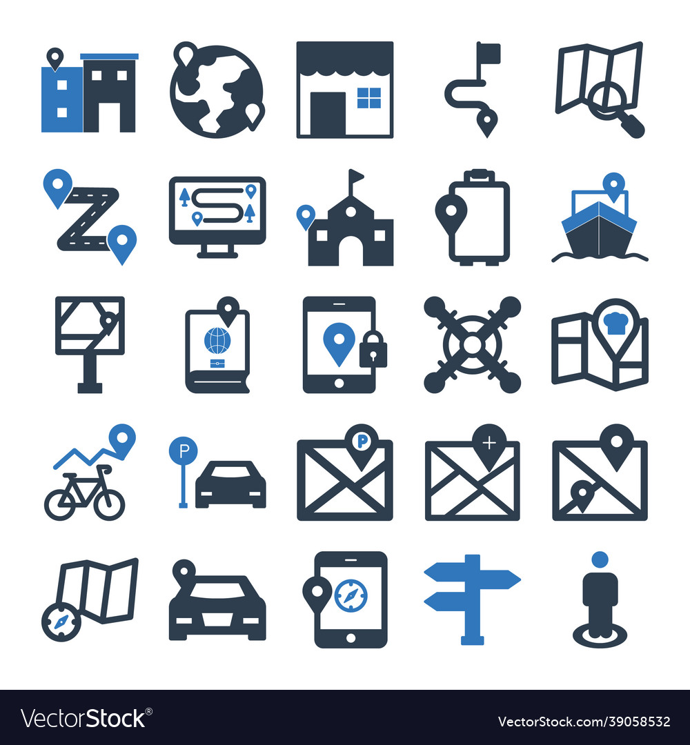 Map and navigation isolated icons set