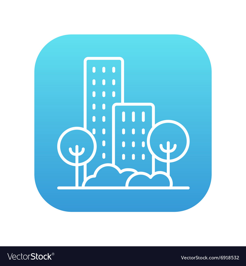 Residential building with trees line icon