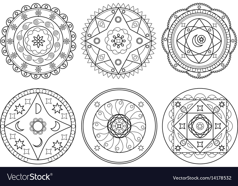 Set of arabic mandala on white background Vector Image