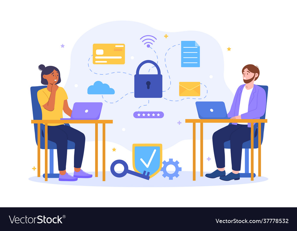 Team working design software to protect data Vector Image Team working design software to protect data