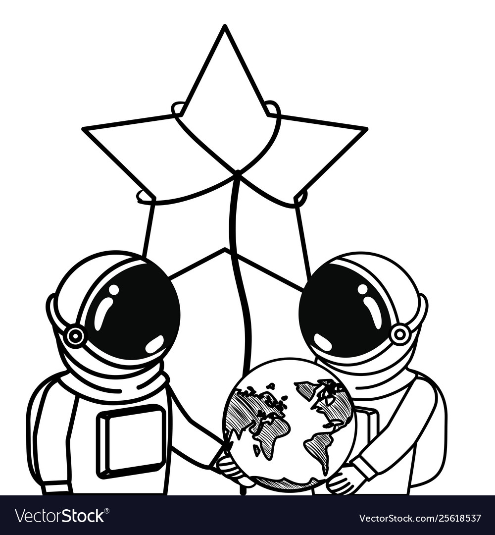 Astronauts with spacesuit and star in white
