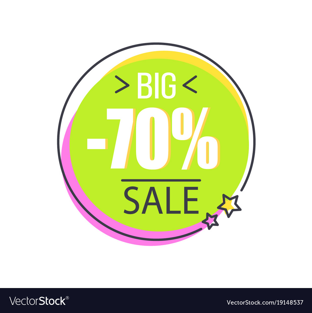 Big 70 sale round promo sticker in circle price