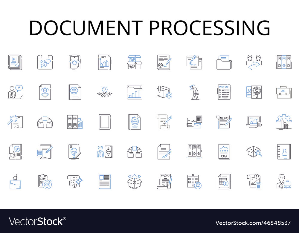 Document processing line icons collection vector image Document processing line icons collection