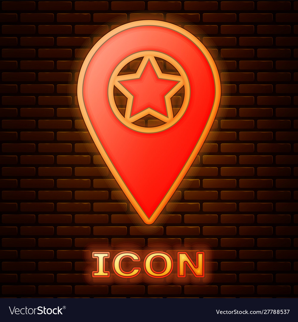 Glowing neon map pointer with star icon isolated vector image Glowing neon map pointer with star icon isolated