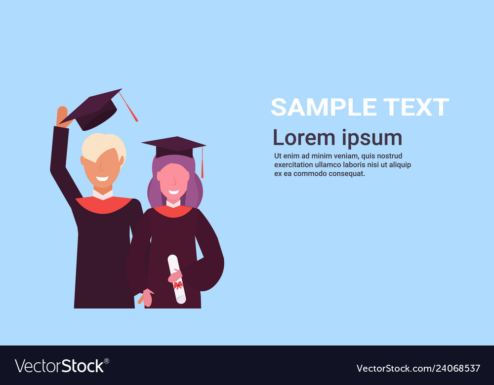 Graduation concept girl and boy students standing Vector Image