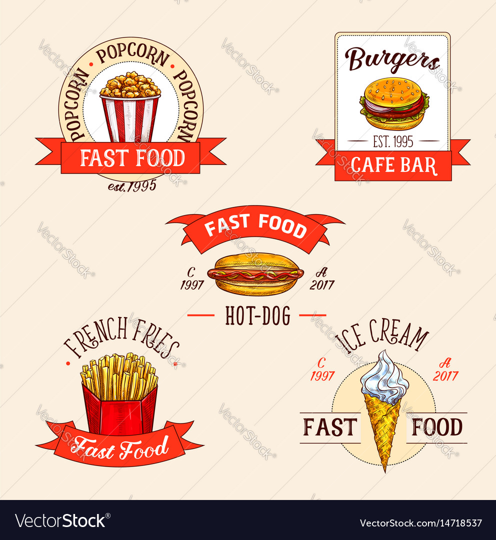 Icons set for fast food restaurant Royalty Free Vector Image