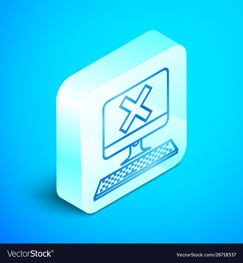 Isometric line computer with keyboard and x mark vector image Isometric line computer with keyboard and x mark