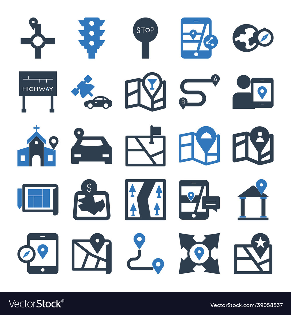 Map and navigation isolated icons set