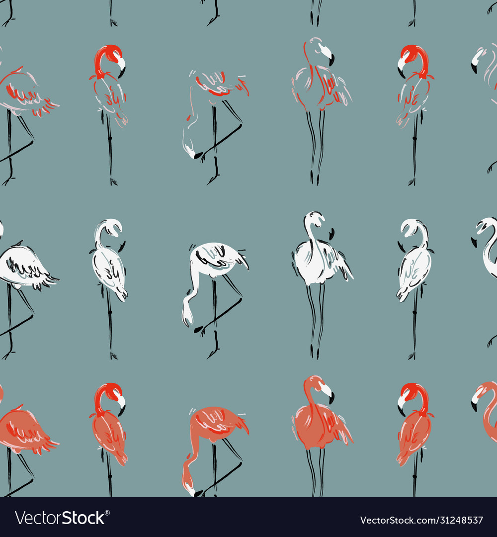 Seamless pattern with flamingo in different poses