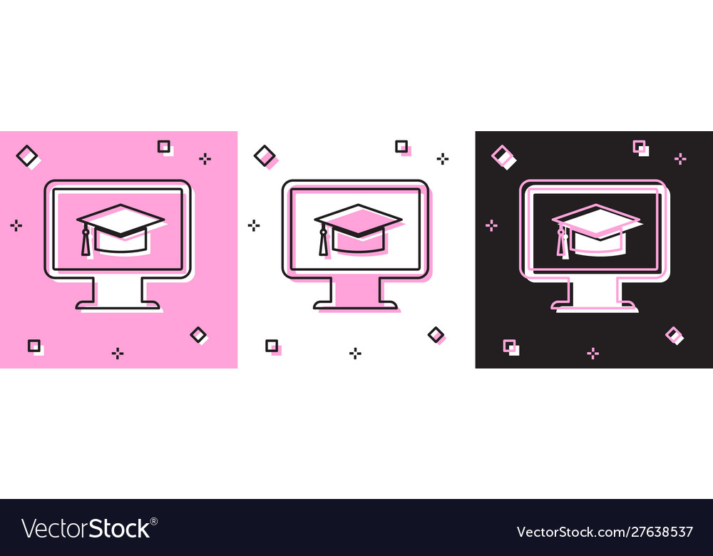 Set computer monitor with graduation cap icon