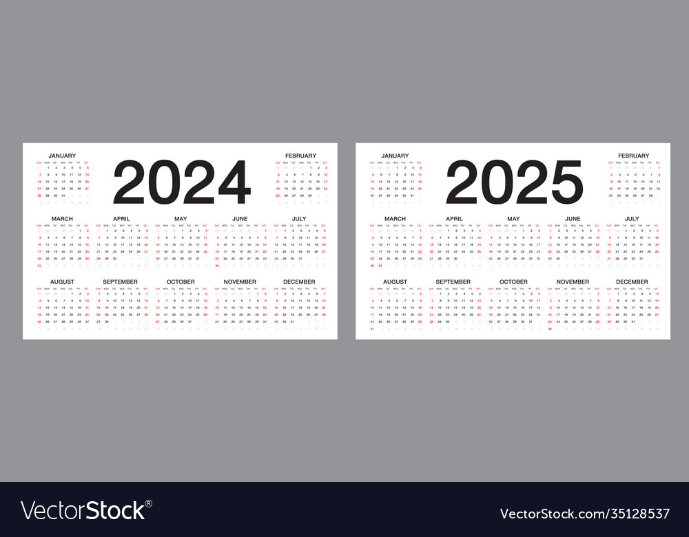 Simple Calendar Layout For 2024 2025 Years Vector Image