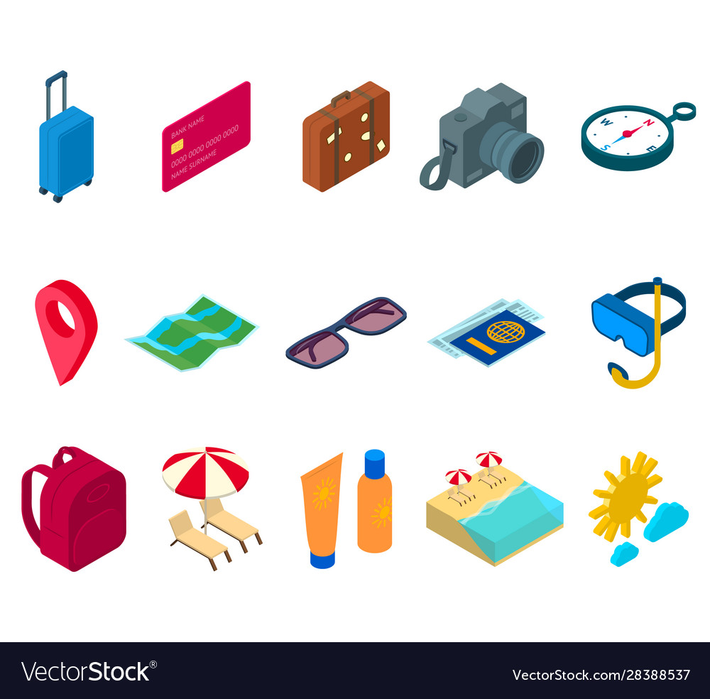 Travel sign 3d icon set isometric view