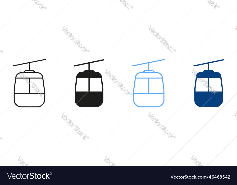 Cable car line and silhouette color icons set vector image Cable car line and silhouette color icons set