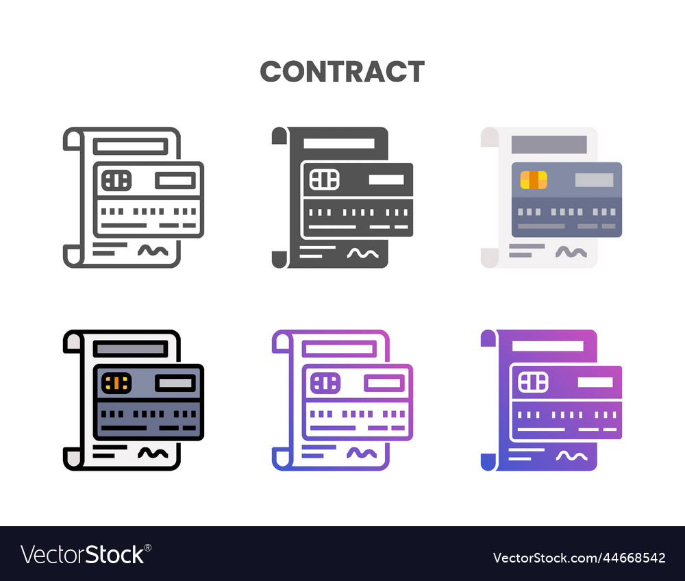 Credit card contract icon set with different style vector image Credit card contract icon set with different style