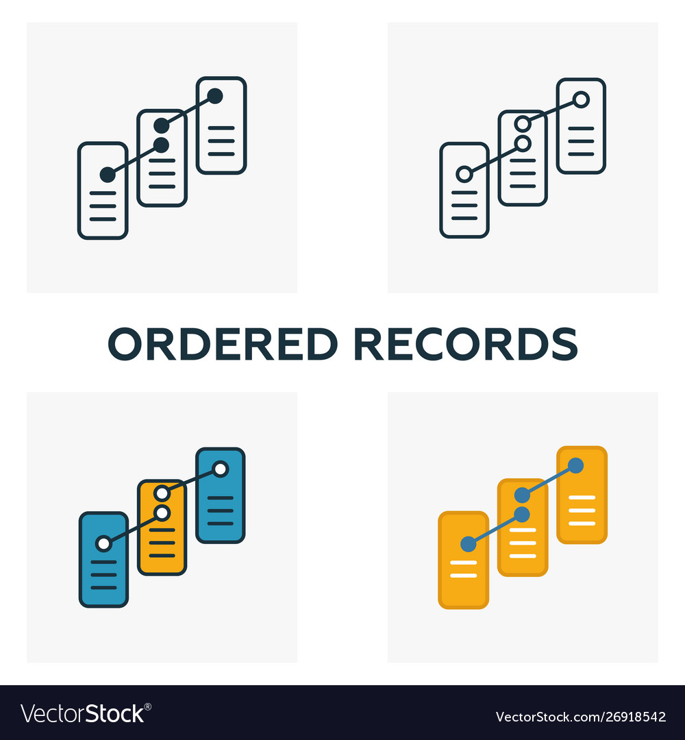 Ordered records icon set four elements