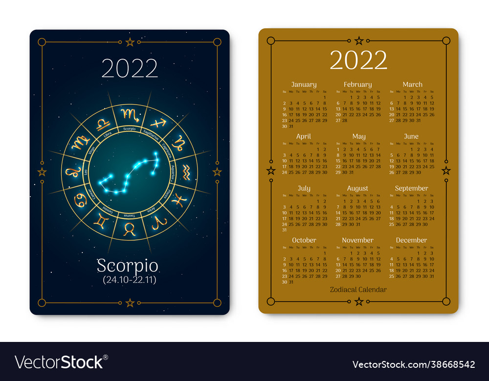 Scorpio pocket size calendar layout zodiac sign Vector Image
